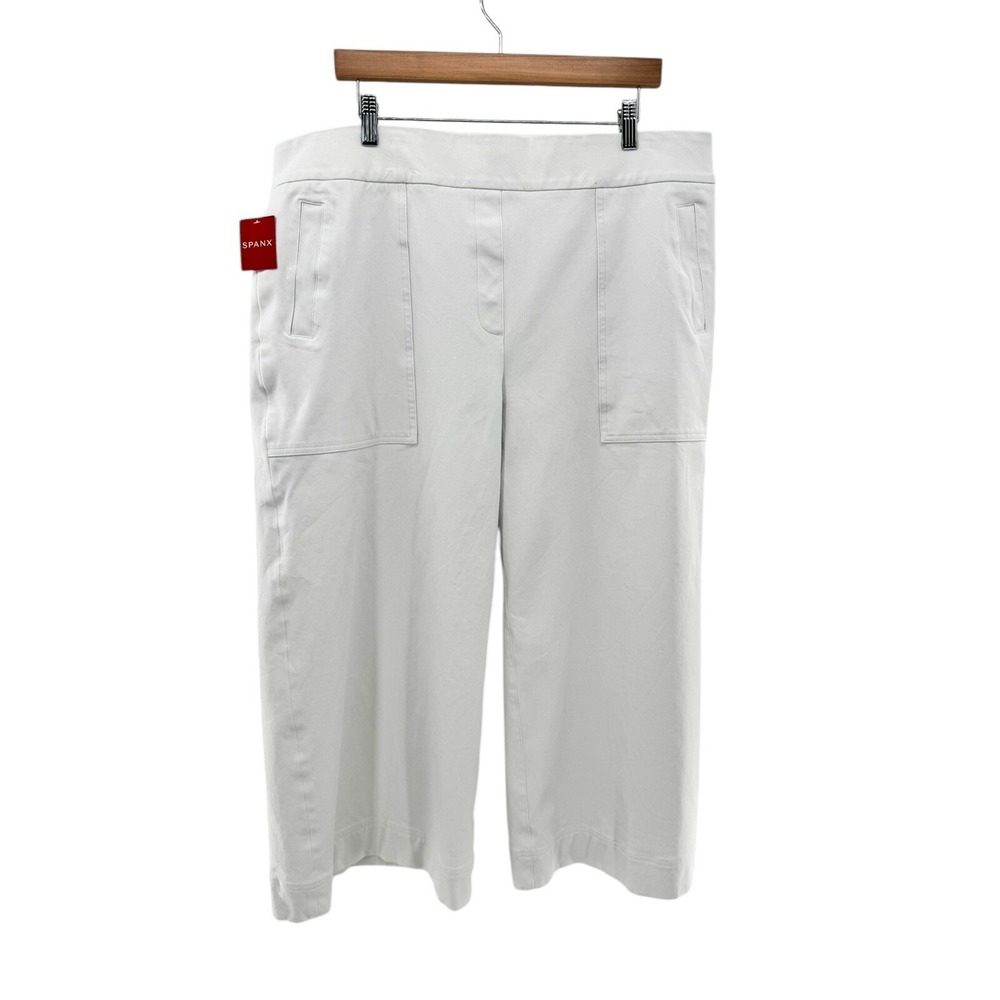 NWT SPANX Cropped Wide Leg Classic White Pull‎ on Shaping Pants Womens Plus 2X